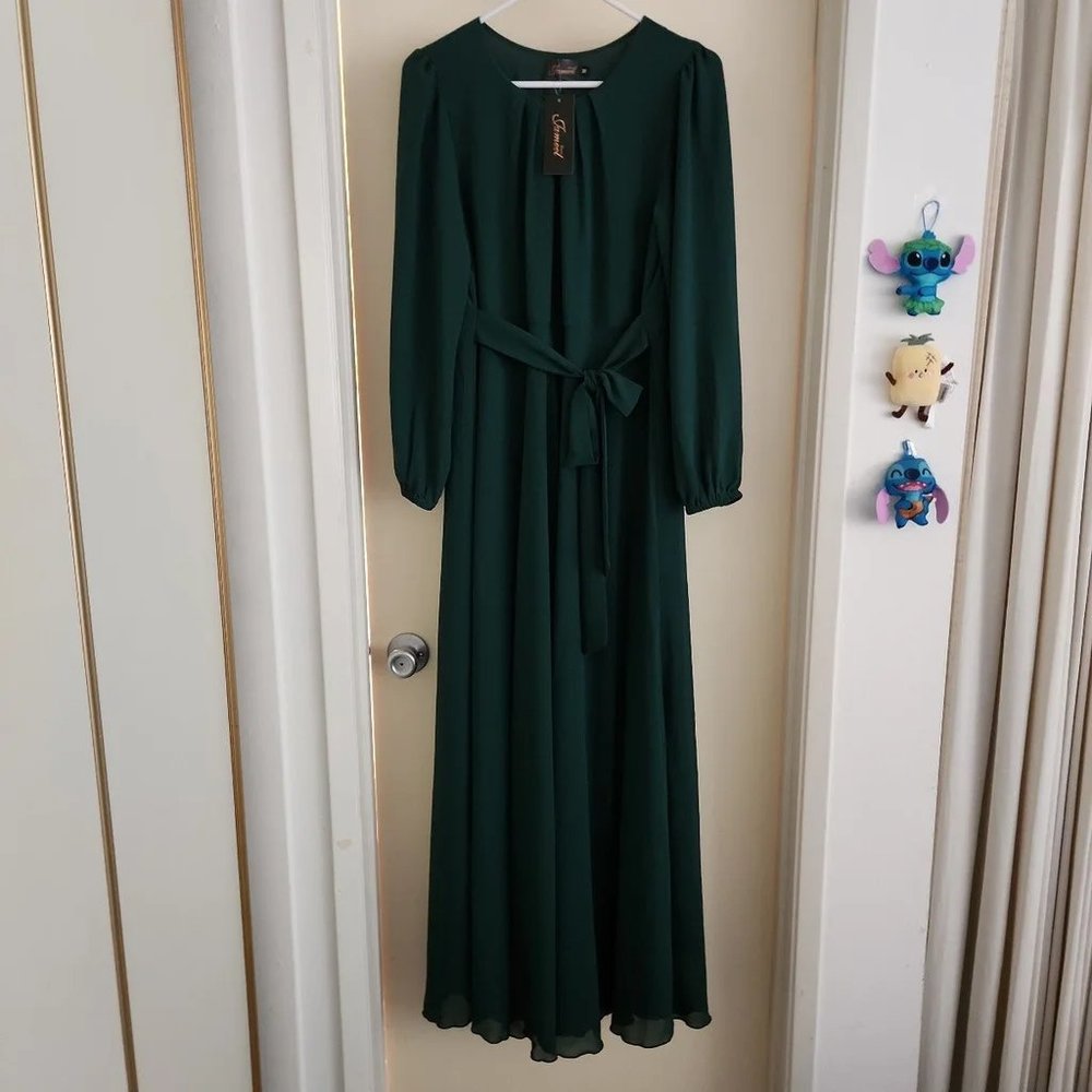 Green Maxi Long Sleeve Flow Dress